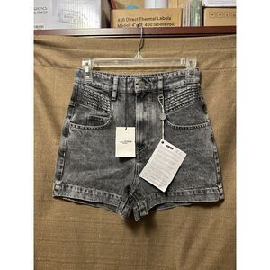 NWT Isabel Marant Etoile Hiana High-Waisted Jean Shorts Size 34 Grey